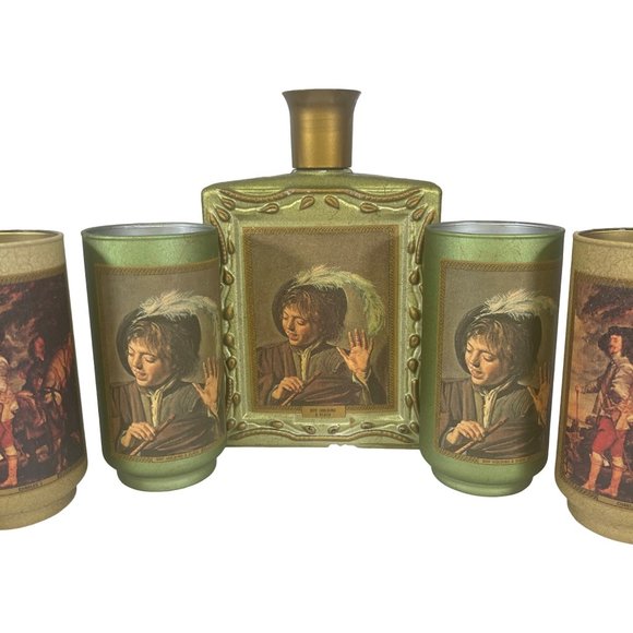 Vintage 1971 Beams Collectors Glass Set of Six 6 Plus Decanter Bottle - Picture 3 of 10